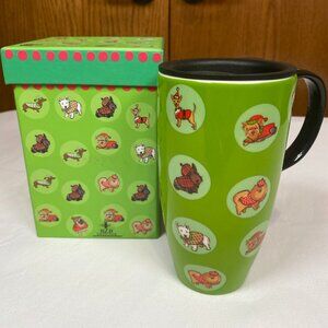 NWT Cypress Home Ceramic 17oz Travel Mug with Lid-Naughty or Nice Dog NIB Mug
